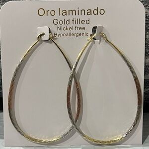 Stanley Tri-Tone Teardrop Hoop Earrings - Gold, Silver, Rose